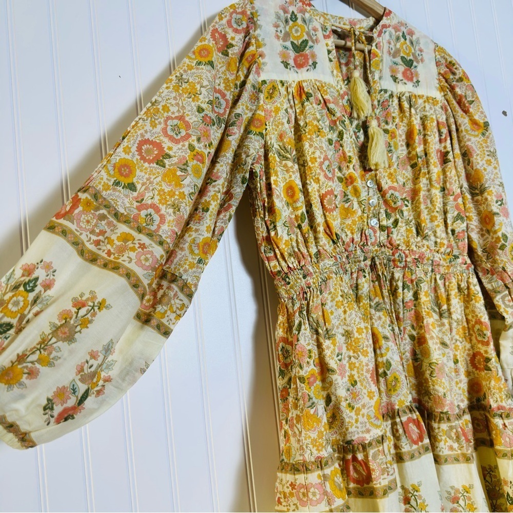 ELAN long sleeve print tie neck dress in cream monterey print Medium Lined - Picture 7 of 10
